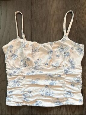 Hollister White Cami with Light Blue Floral Print